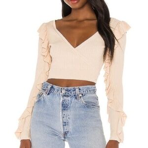 Revolve Tularosa Ruffled Sleeve Wrap Sweater Beige Size Medium